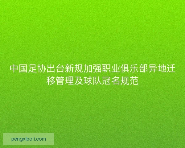中国足协出台新规加强职业俱乐部异地迁移管理及球队冠名规范